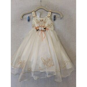 Candy's Girls Size 2 Ivory Organza Embroidered Flower‎ Girl Dress Rosettes